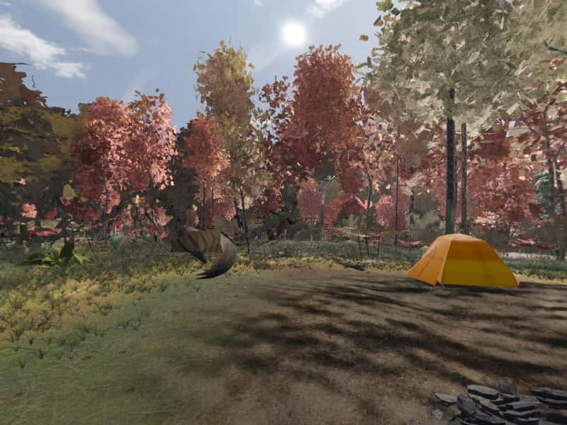 Modeled view from campsite 14, Green Ridge State Forest: the terrain, sky and sun computed for 22 October, facing the sunrise. Not a photograph.