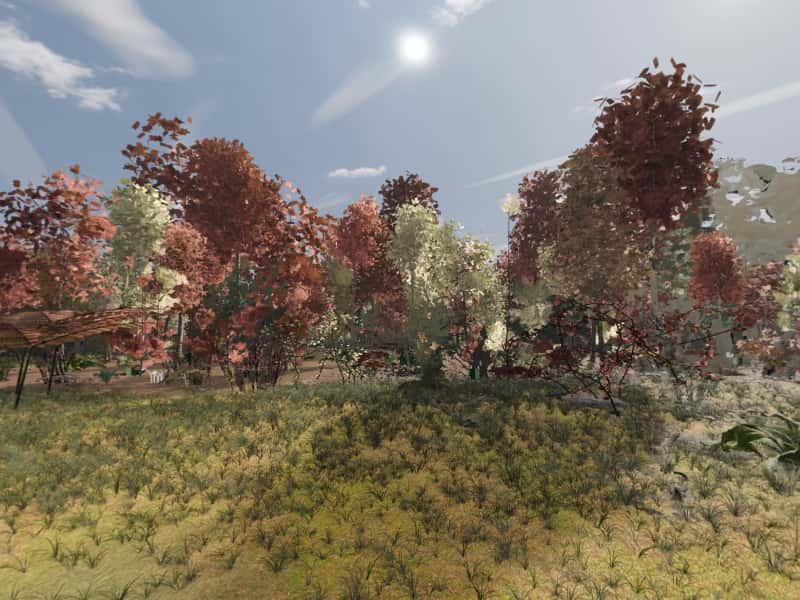 Modeled view from campsite 70, Green Ridge State Forest: the terrain, sky and sun computed for 22 October, facing the sunrise. Not a photograph.