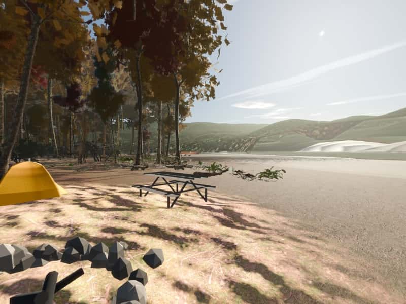 Modeled view from campsite 91, Green Ridge State Forest: the terrain, sky and sun computed for 24 October, facing the sunrise. Not a photograph.